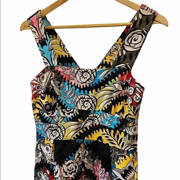 Printed Cotton V Neck Pleated Floral Mini Dress S - Picture 2 of 8